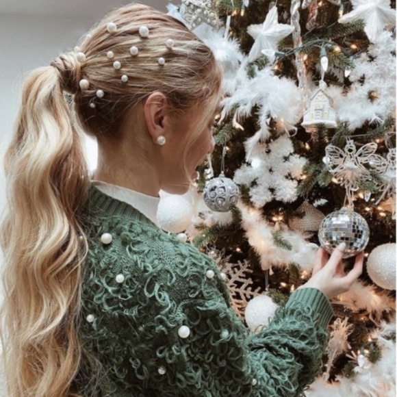 MIGHTY FINE WOMEN'S GREEN LOOPS & PEARLS CARDIGAN - SIZE LARGE (NEW WITH TAGS) - Picture 3 of 3